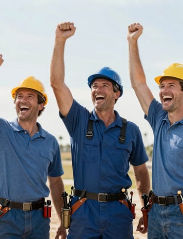 A friendly plumber shaking hands with a satisfied homeowner in front of a well-maintained house.