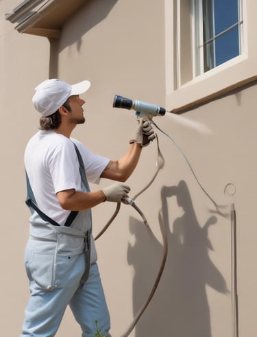 Close-up of a painter's hand rolling paint on an interior wall with precision and care.