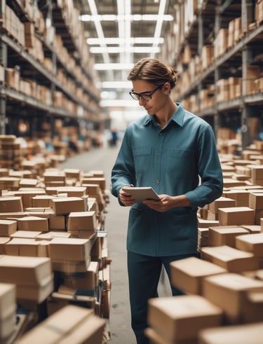 Warehouse shelves stocked with diverse products ready for shipment.