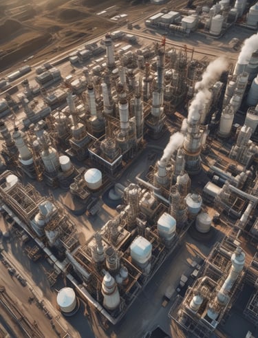 A team of professionals collaborating in a modern office with petrochemical charts on screens.