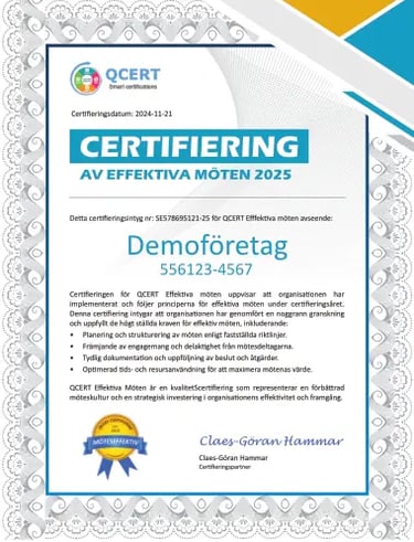 QCERT Certifieringsintyg Effektiva möten