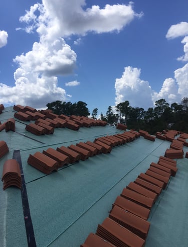 concrete tile roof loaded ready for installation 