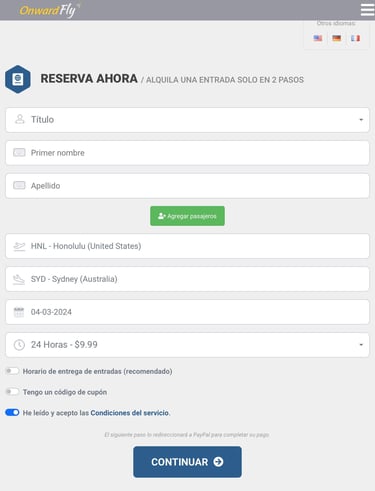 Datos de reserva vuelo Onwardfly