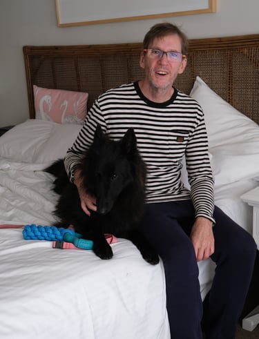owner of SEODevPro with his service dog