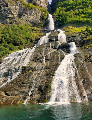 So many waterfalls on Geirangerfjord, Norway