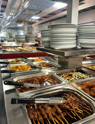 a buffet with many different types of food
