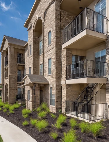 a building with trees in the front