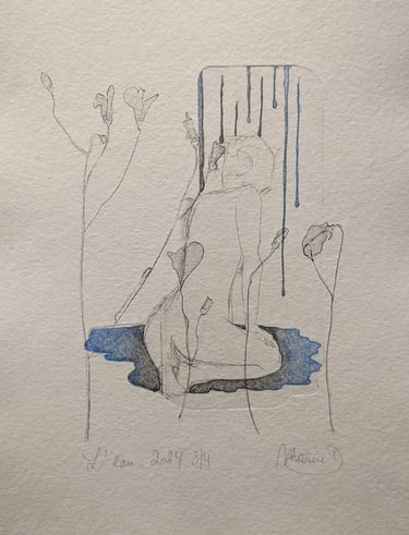 Eau quatre éléments nue gravure tetrapak monotype