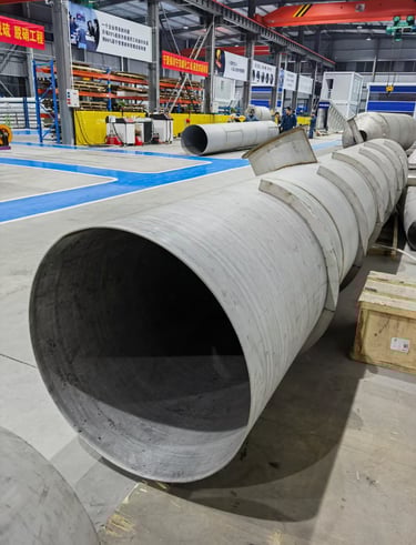 PMI Piping a large welded pipe in workshop