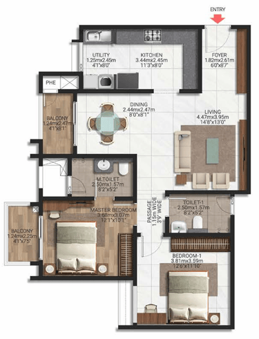 Brigade Lakecrest 2 BHK Floor Plan