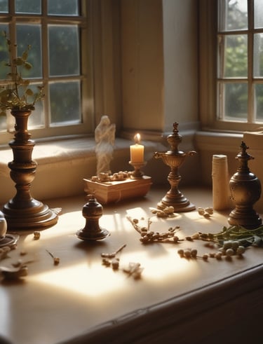 A cozy home setting featuring curated religious art and decor.