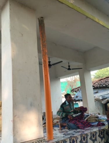 a person sit with cloth