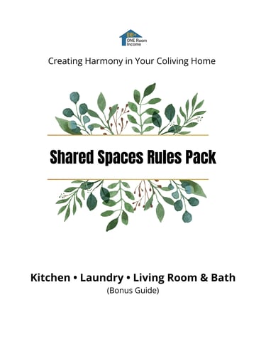 Bonus 2 Starter House Rules Pack cover showing the Shared Spaces Rules guide with example kitchen, l