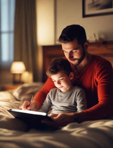 A child reading a picture book under a tree, surrounded by nature.