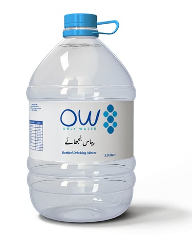 a bottle of water with a blue bottle of water