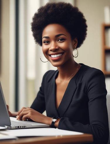 Smiling business owner reviewing bookkeeping records with confidence.