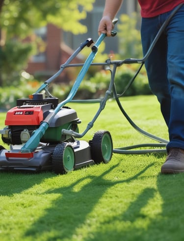 A well-maintained backyard showcasing vibrant flower beds and clean walkways.