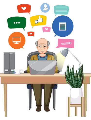 Homme âgé devant son ordinateur
