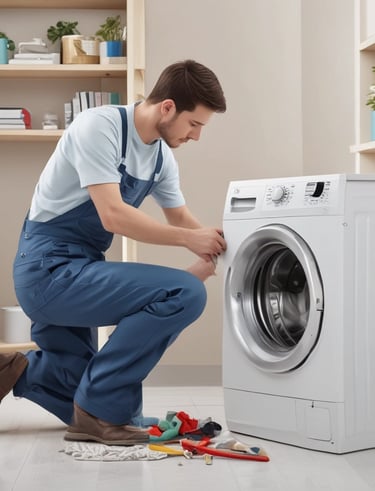Close-up of hands adjusting a modern microwave oven control panel during service.