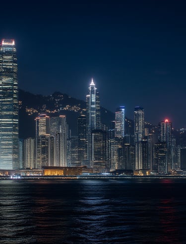 Hong Kong skyline at night from Victoria Harbour.