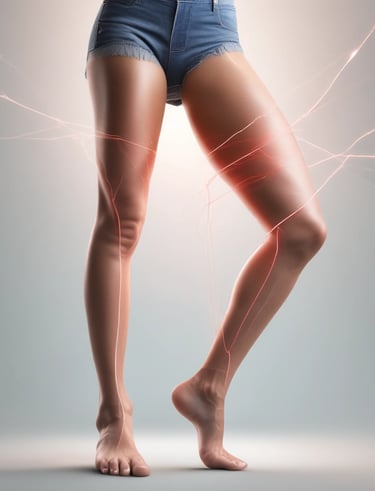 Person using diosmooth™ laser device comfortably at home with soft dark blue lighting.