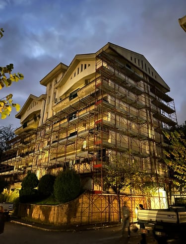 a building with scaffiered scaffolding on the side of it
