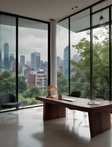 Elegant conference room with panoramic city views, symbolizing trust and professionalism.