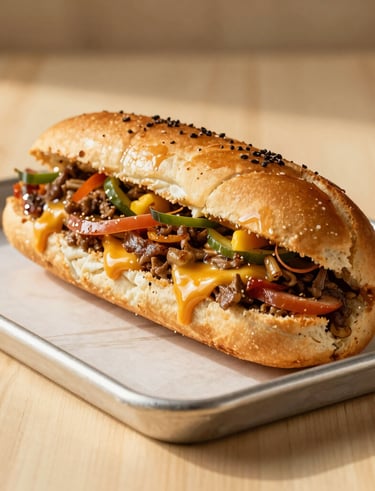 A professionally prepared sandwich board with fresh ingredients neatly arranged.
