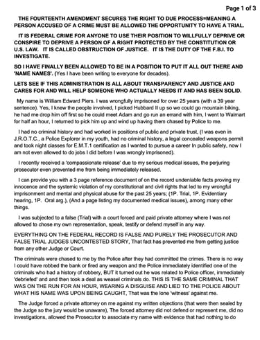 FBI DOJ Call to action Fourteenth Amendment violations. Page 1 of 3.