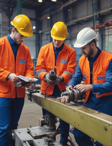 A wooden mechanical model featuring gears, pulleys, and rollers is displayed against a sepia-toned background that resembles industrial or construction settings. The structure includes a conveyor system and a rotating drum with holes. The wood is stained in different shades, giving it a vintage appearance.