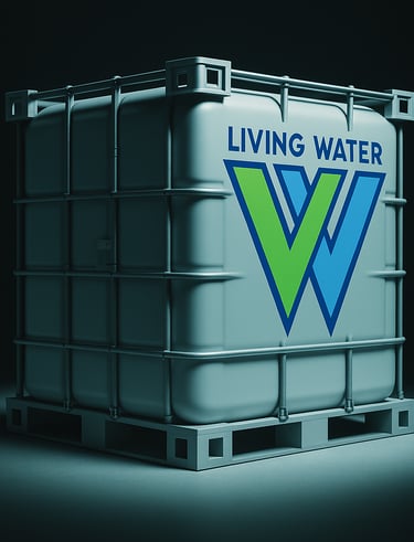 a container with a living water logo on it