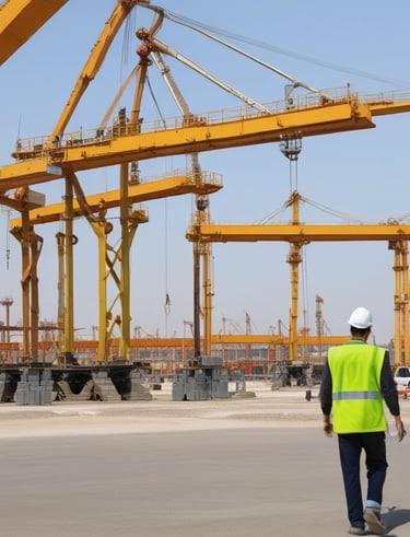 A large industrial crane is positioned over a stack of colorful shipping containers, lifting one container. The containers are branded with various shipping company names and appear to be part of a busy port operation.