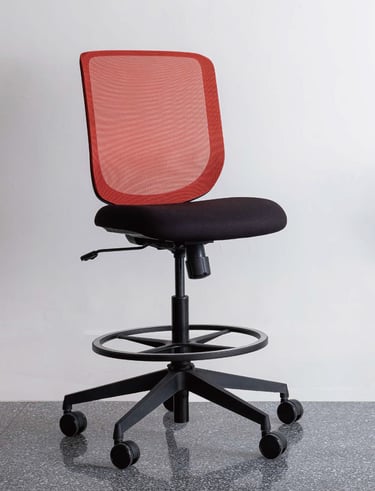 Red mesh Sensit T127 drafting stool with black seat and footring, front view