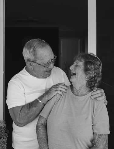 A retired couple sharing a special moment