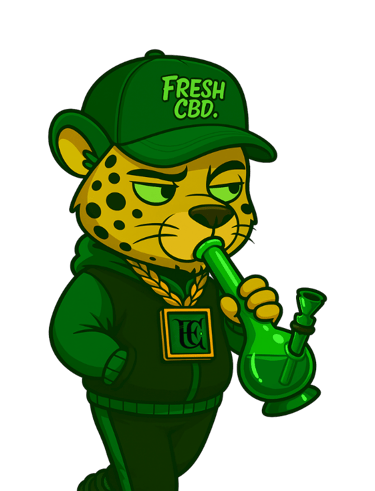  Leopardo Fresh CBD sosteniendo cachimba de aceite CBD