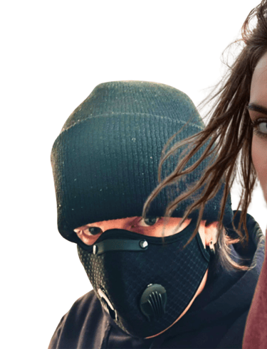 a woman in a mask mask and a man in a mask