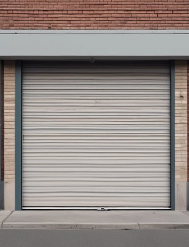 Glass doors with handles are situated in front of a dimly lit lobby area with visible stairs and a 'No Soliciting' sign. The interior features a tiled floor and decorative moldings on the ceiling.