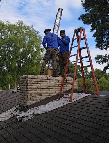 "Upgrading an old chimney with a steel flue liner by Profaster Services."