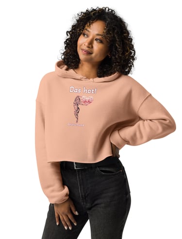 a woman wearing a pink hoodie with a tribal woman print front view