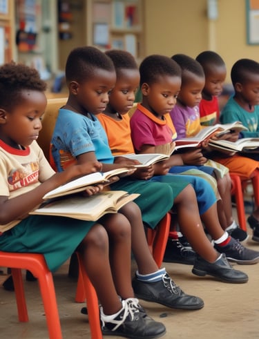 Children gathered around a table, happily learning and sharing stories in a warm classroom setting.