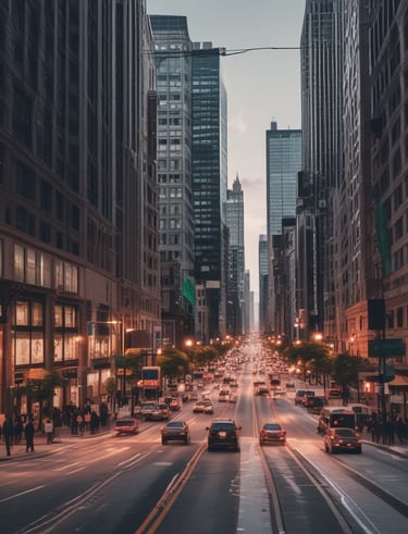 A close-up of a Meditransit Chicago vehicle navigating through downtown Chicago streets.