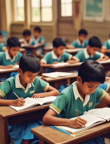 Children reading books under a tree during an education program in Himatnagar.