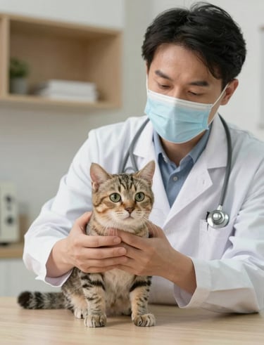 Veterinary team discussing patient results in a bright office.