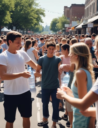 Community outreach event with church members sharing food and conversation outdoors.