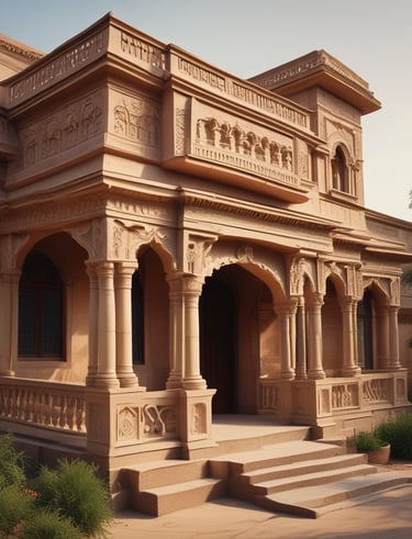 A vibrant marketplace in Barmer with local real estate signs and bustling activity.