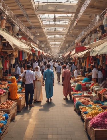 The bustling Rond Point Deido in Douala, showcasing daily life and commerce.