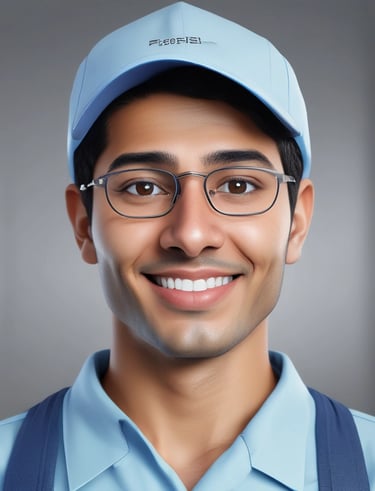 Smiling customer receiving repaired printer from a friendly technician.