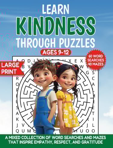 kindness word search mazes ages 9 to 12 large print educational puzzle book liora onyx cover