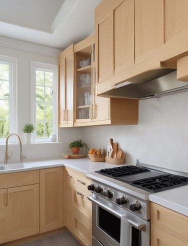 A bright, airy kitchen showcasing functional yet stylish design elements.
