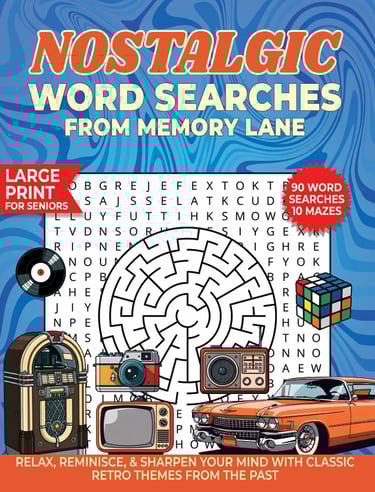 nostalgic word searches memory lane large print retro themed puzzle book liora onyx cover